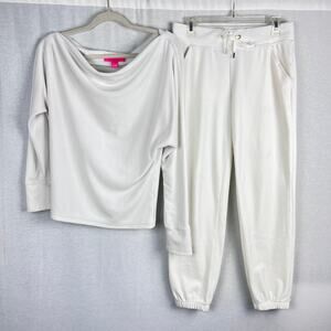 Lilly Pulitzer Lounge Matching Set Sheera Pullover Mallie Jogger Velour White